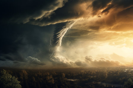 Dramatic stormy sky with lightning with AI generated.の素材