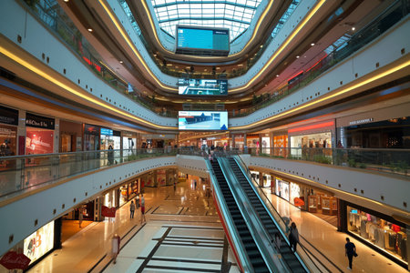 Interior of a modern shopping mall with AI generated.の素材