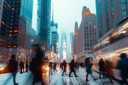 Crowds of people walking on the street with AI generated.の素材