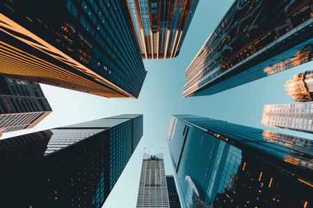 low angle view of modern skyscrapers with AI generated.の素材