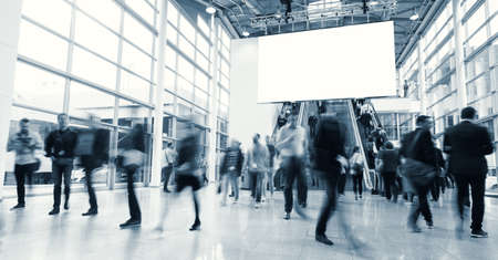 blurred people in a modern hallのeditorial素材