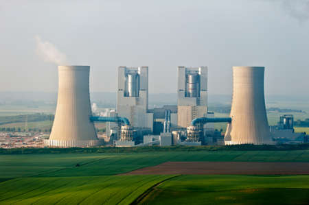 smoking chimney of a coal power plantのeditorial素材