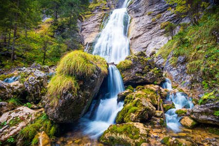 Waterfall in a Bavarian forestの写真素材