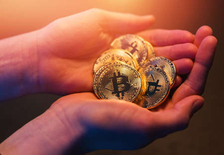 Bitcoin BTC XBT digital crypto currency coins conceptの写真素材