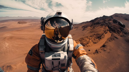 Astronaut in the red desert. Panoramic view.の素材