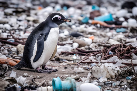 Gentoo penguin (Pygoscelis papua) on the beachの素材