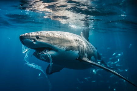 Great White Shark (Carcharodon carcharias) in the blue oceanの素材