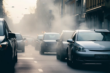Traffic jam in the city. Cars on the road. Traffic jam.の素材