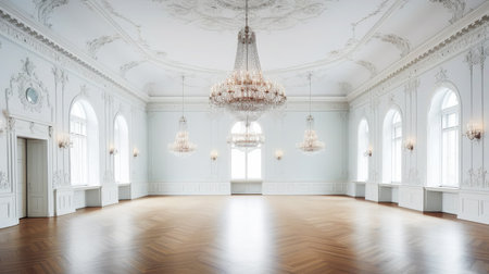 Luxury interior of a classic room with parquet floor and chandelierの素材