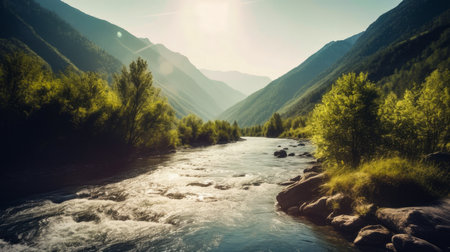 Mountain river in the Altai mountains. Landscape with a mountain river.の素材