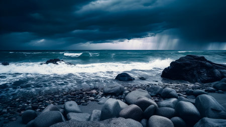 Stormy sea with stormy sky and rocks. Long exposure.の素材