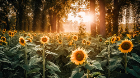 Sunflower field in the morning. Landscape with sunflowers.の素材