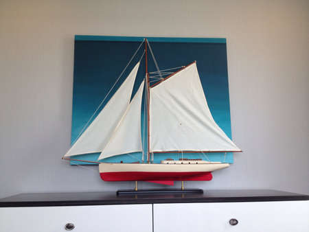 Sailing boat model on cabinetの素材