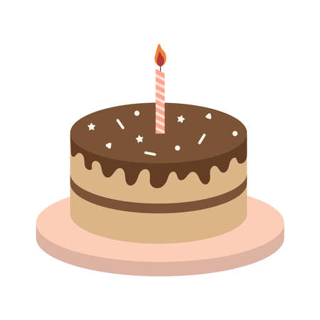 Chocolate and vanilla birthday cake with candleのイラスト素材