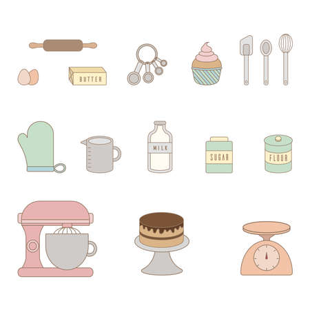 Set of baking tools collection. Vector illustration.のイラスト素材