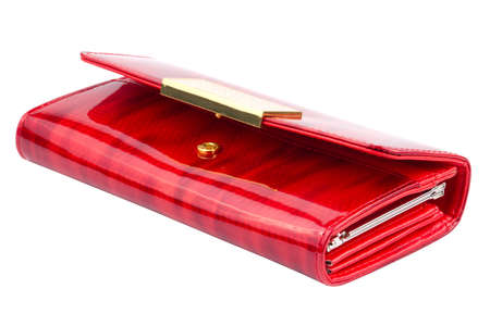 Modern red purse isolated on white backgroundの写真素材
