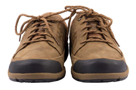 Brown men s boots isolated on white backgroundの写真素材