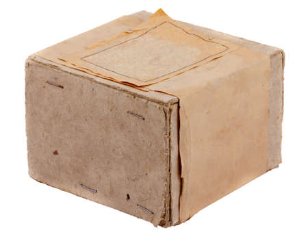 Vintage grunge paper cardboard box isolated on white backgroundの写真素材