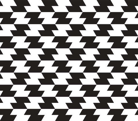 Black and White Zig Zag Vector Seamless Pattern Background. Lines Appear to Tilt, but Image Consists of Squares Only.のイラスト素材