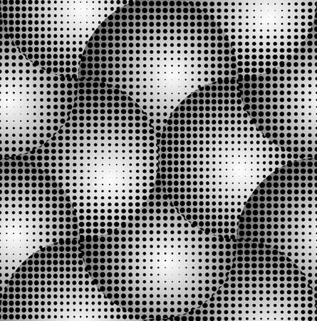 Crossed Circles 3D Halftone Black and White Abstract Stars Geometric Vector Seamless Pattern...