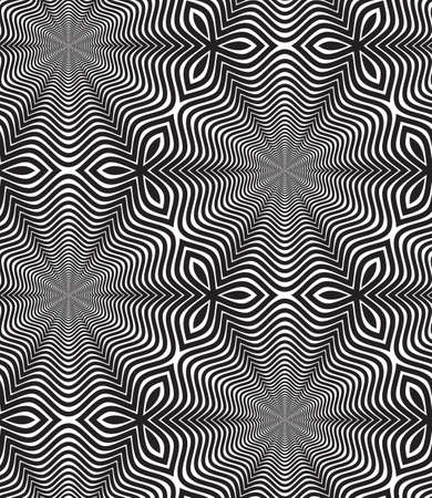Black and White Op Art Design, Vector Seamless Pattern Background, Lines Only.のイラスト素材