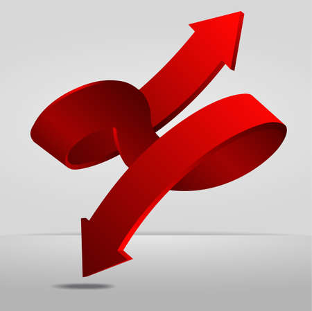 3D Red Spiral Arrow Dual Directions Pointer Sign, Abstract Vector Illustration, Infinity Concept のイラスト素材