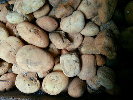 Close up photo of the pebble stone in brown color and multi shape size to show the variety.