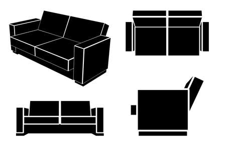 Modern Sofa Couch, Different Views, Vector Illustration.のイラスト素材