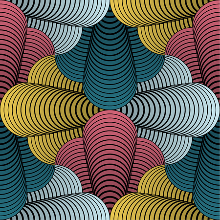 Abstract Geometric Stylized Conic Petals Vector Seamless Pattern, Retro Color Schemeのイラスト素材