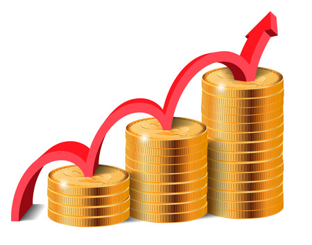 Golden Coins Stacks with Arrow, Financial Success Concept, Vector Illustration.のイラスト素材