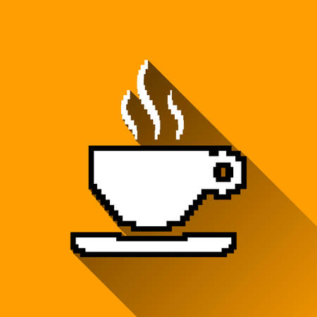 Pixel Simple Coffee Cup Icon, Long Shadows, Vector Illustrationのイラスト素材