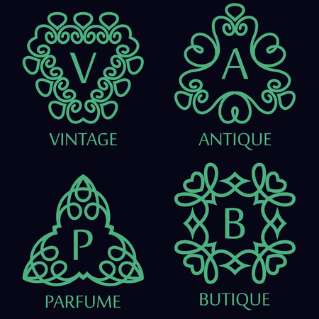 Set of Monochrome Monogram Design Templates Design Elements, Vector Illustrationのイラスト素材