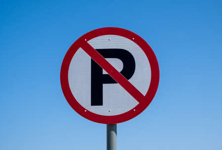 No parking street sign isolated against blue skyのeditorial素材