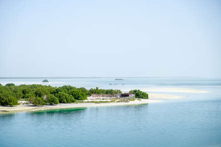 A Small hut in mangroves trees at Yas Island, Sea Background Abu Dhabi, UAE