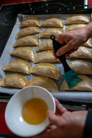 tomato, ham, beef and boiled-egg tuna pastiesの写真素材