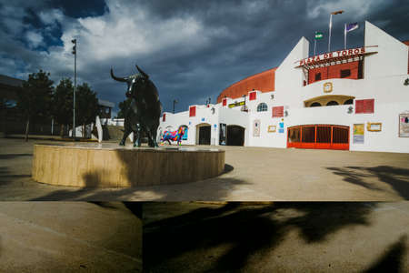 Roquetas de Mar, Almeria, Spain. November, 2nd 2019: sculptures and bullring in roquetas de marのeditorial素材