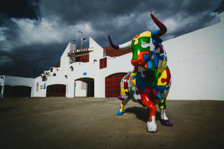 Roquetas de Mar, Almeria, Spain. November, 2nd 2019: sculptures and bullring in roquetas de marのeditorial素材