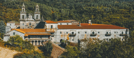 Front view of the Monastery of Santa MarÃ­a la Real in Oseira (Ourense, SPAIN)のeditorial素材