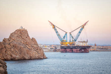Almeria, Spain; October 7th 2013: Saipem 7000 is one of the largest marine crane vessel in the worldのeditorial素材