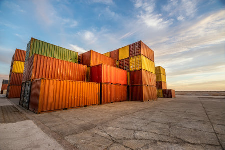 International freight forwarding logistics for red, yellow and green containers. International...