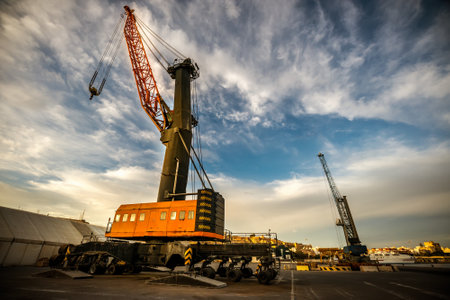 two harbour mobile jib cranesの写真素材