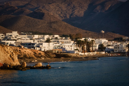 Sunrise at Las Negras beach and villageの写真素材