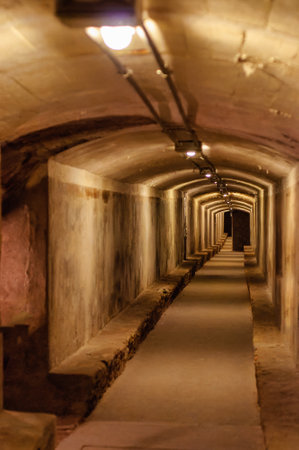 Former civil war underground shelters built underground by hand to protect against wartime bombing. Long corridors run under the city streets.の写真素材