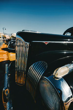 40s Classic Car. Headlights, grill and ornament detailの写真素材