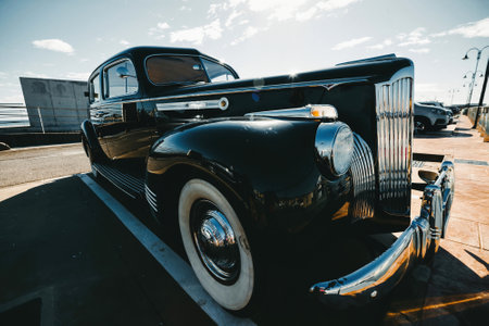 40s Classic Car. Black car white wheelsの写真素材