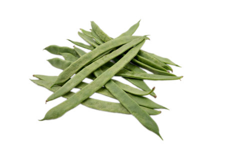 fresh flat green beans isolated on white background