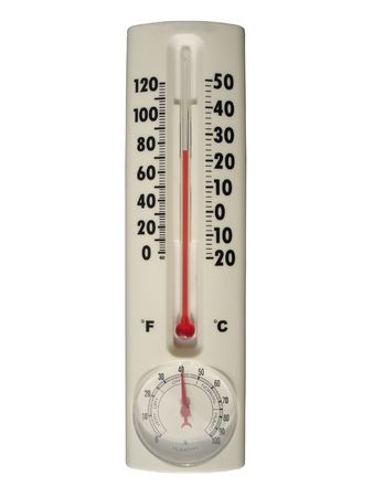 Normal Comfortable Conditions: Indoor thermometer with Humidity indicator. Isolated