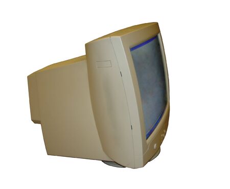 White CRT Computer Monitor. Isolated, Clipping Path Included