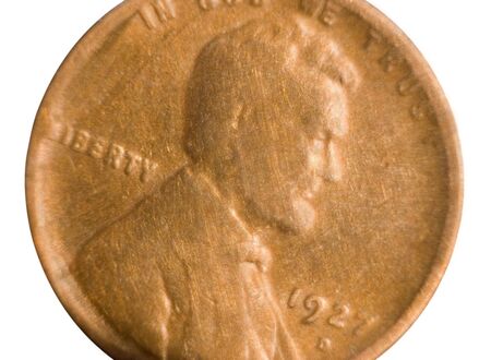Face of Old American Cent coin; Isolated, Path includedの写真素材