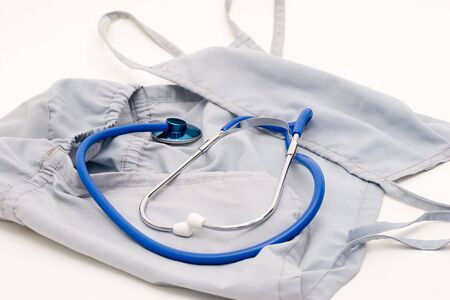 Stethoscope, medical nurse mask and hatの写真素材